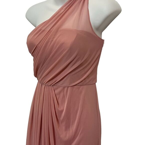 Bridesmaid, Prom, Formal Dress One Shoulder Ruched Bust Chiffon Long Dresses - Picture 2 of 9